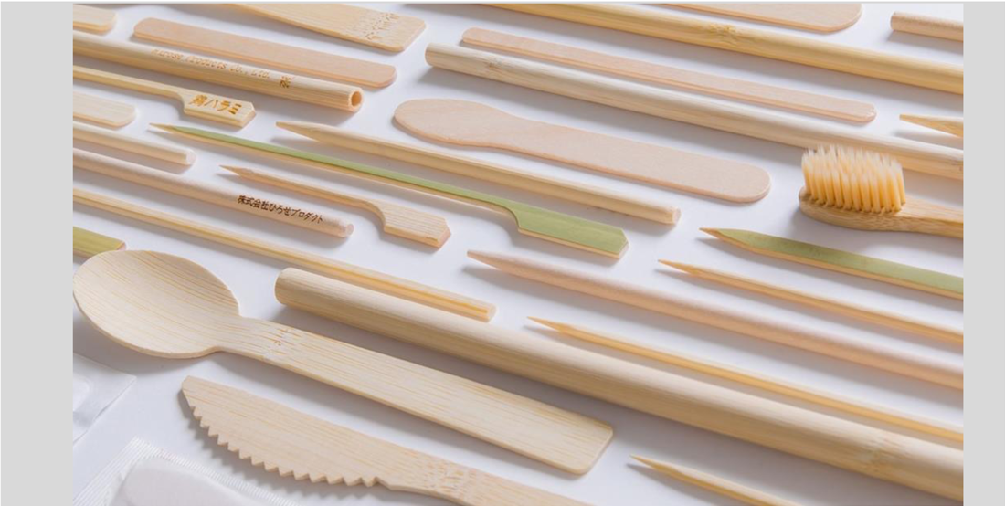 脱プラスチックに貢献する、⽵・⽊製品の提供